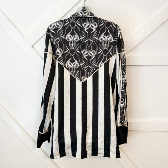 We Are Hah HAHT Striped Printed Button Down Satin Long Sleeve Pajama Shirt Sz XL - Picture 7 of 12